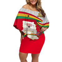 Ghana Independence Day Off Shoulder Short Dress Gana Map Happy 67 Years Anniversary - Wonder Print Shop