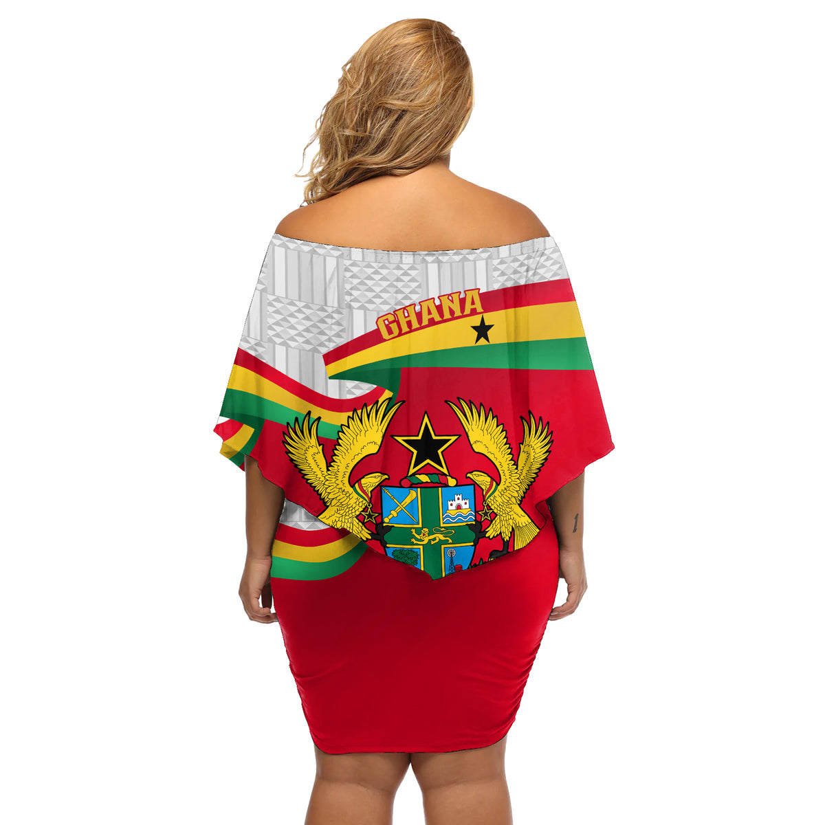 Ghana Independence Day Off Shoulder Short Dress Gana Map Happy 67 Years Anniversary - Wonder Print Shop