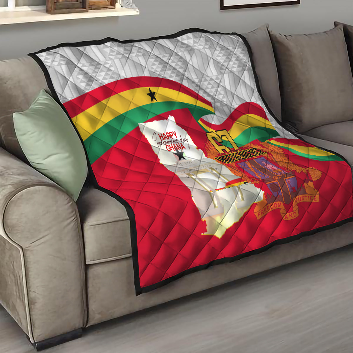Ghana Independence Day Quilt Gana Map Happy 67 Years Anniversary - Wonder Print Shop