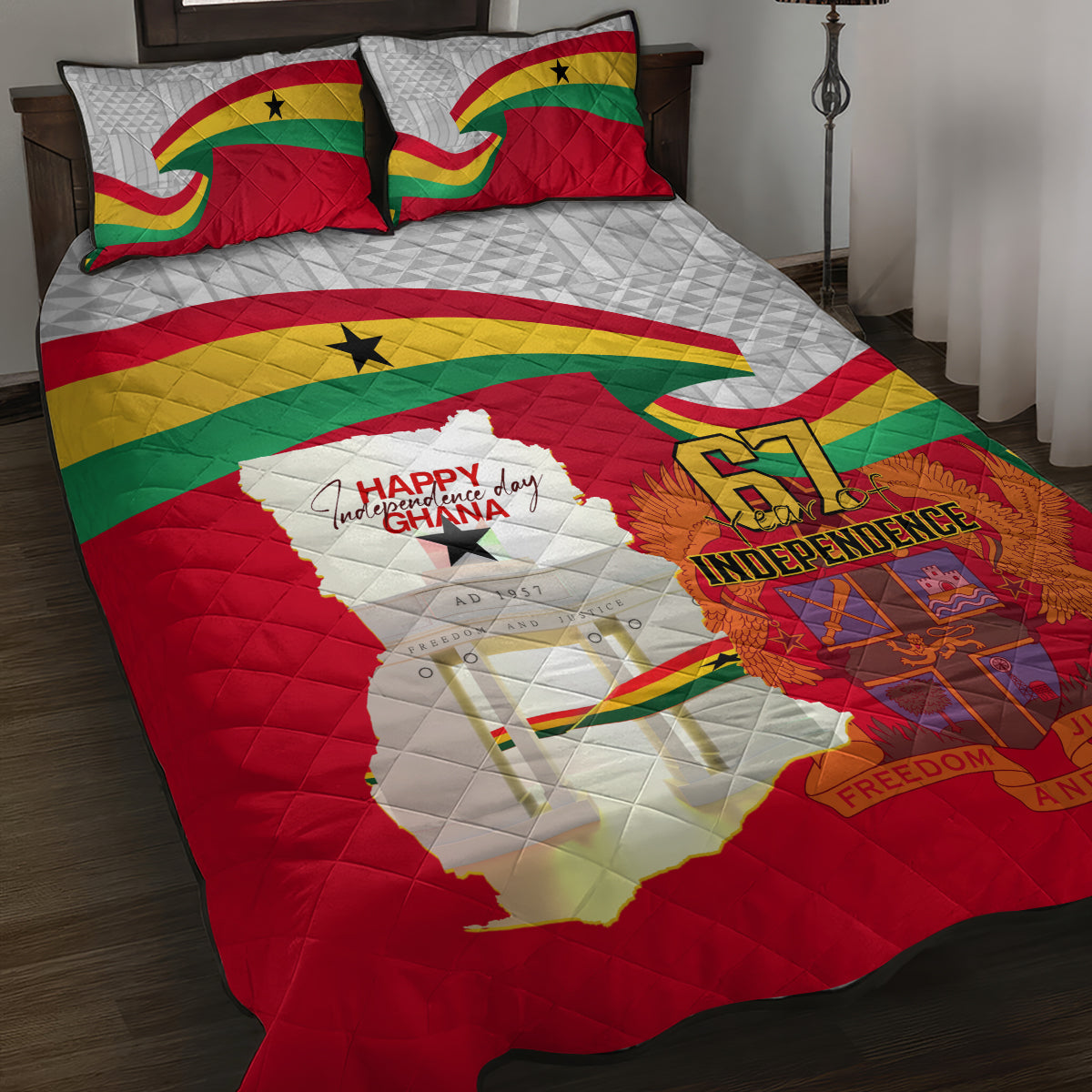 Ghana Independence Day Quilt Bed Set Gana Map Happy 67 Years Anniversary - Wonder Print Shop