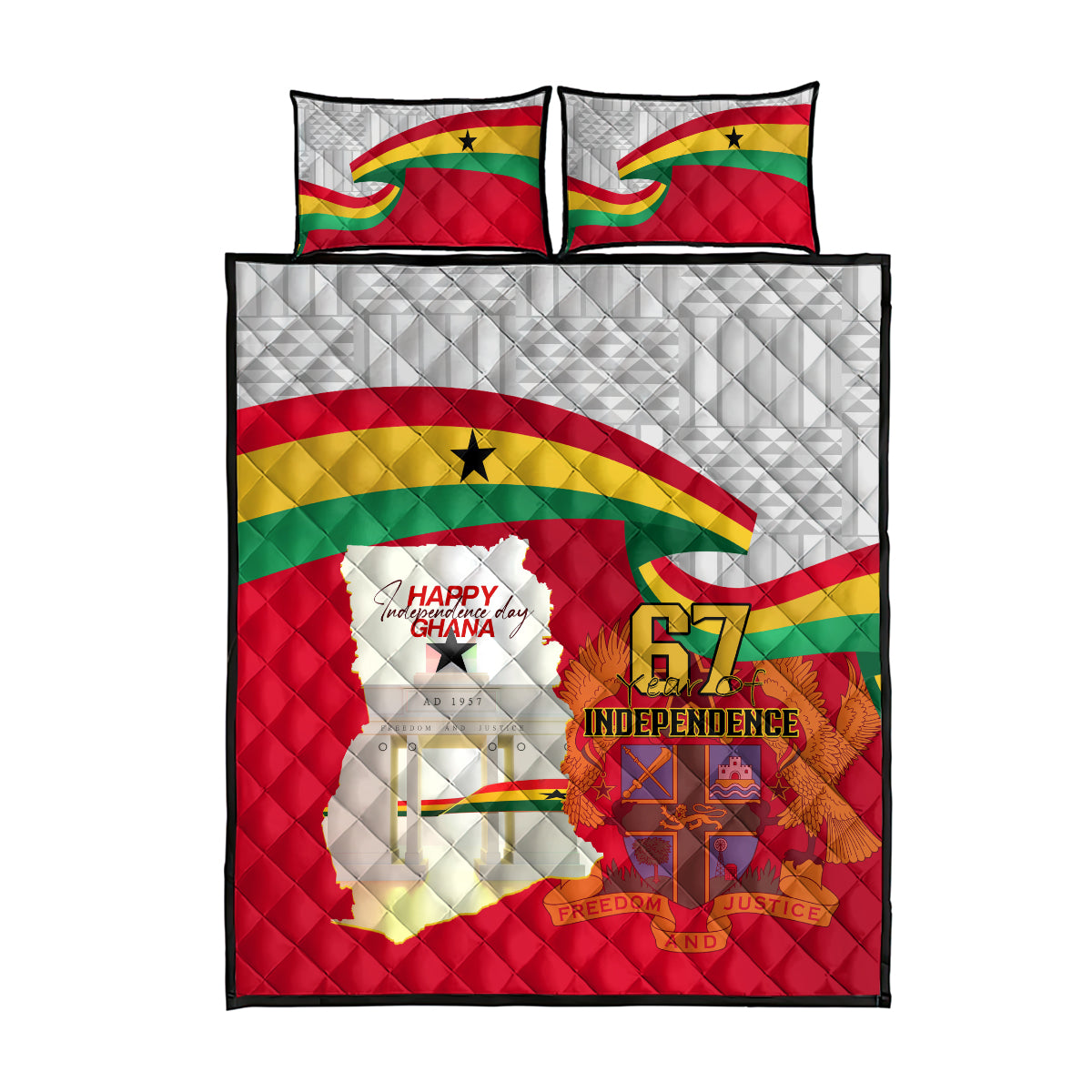 Ghana Independence Day Quilt Bed Set Gana Map Happy 67 Years Anniversary - Wonder Print Shop
