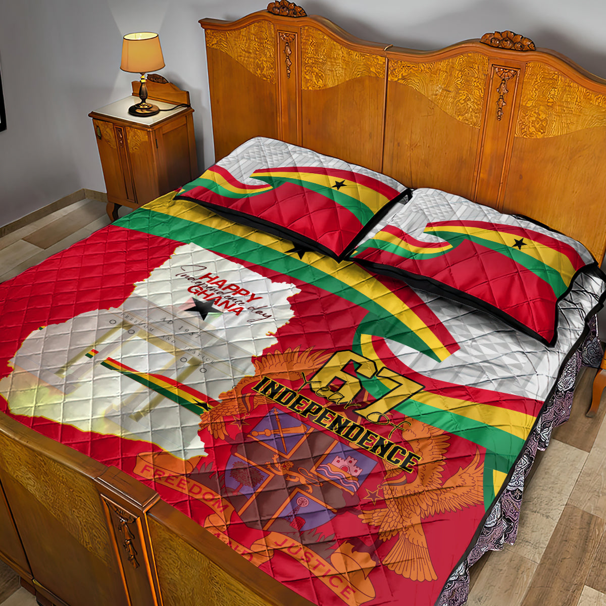 Ghana Independence Day Quilt Bed Set Gana Map Happy 67 Years Anniversary - Wonder Print Shop