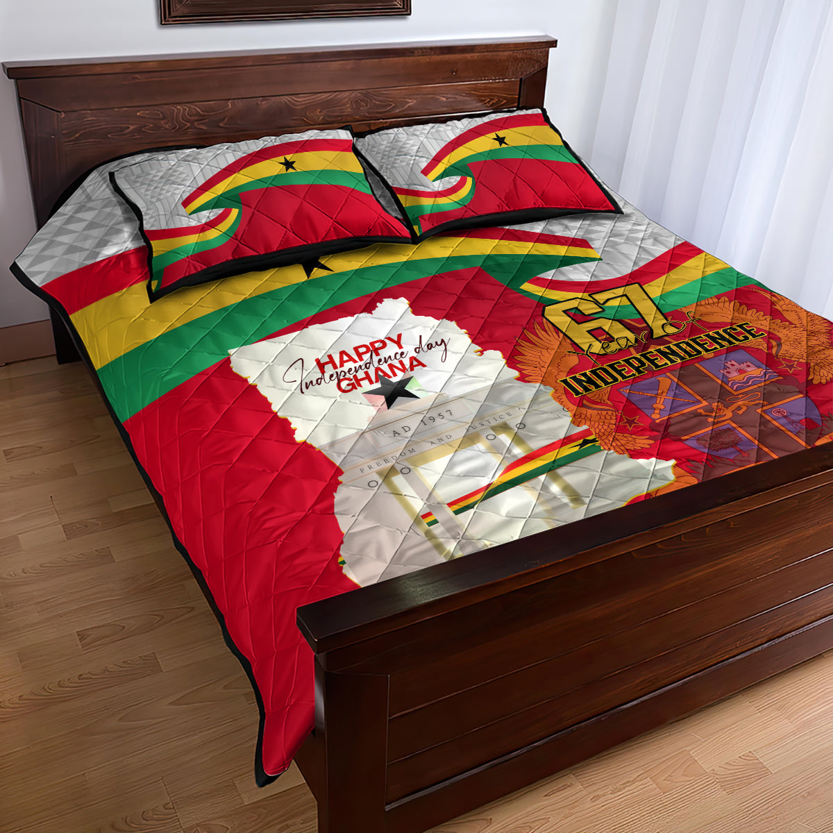 Ghana Independence Day Quilt Bed Set Gana Map Happy 67 Years Anniversary - Wonder Print Shop