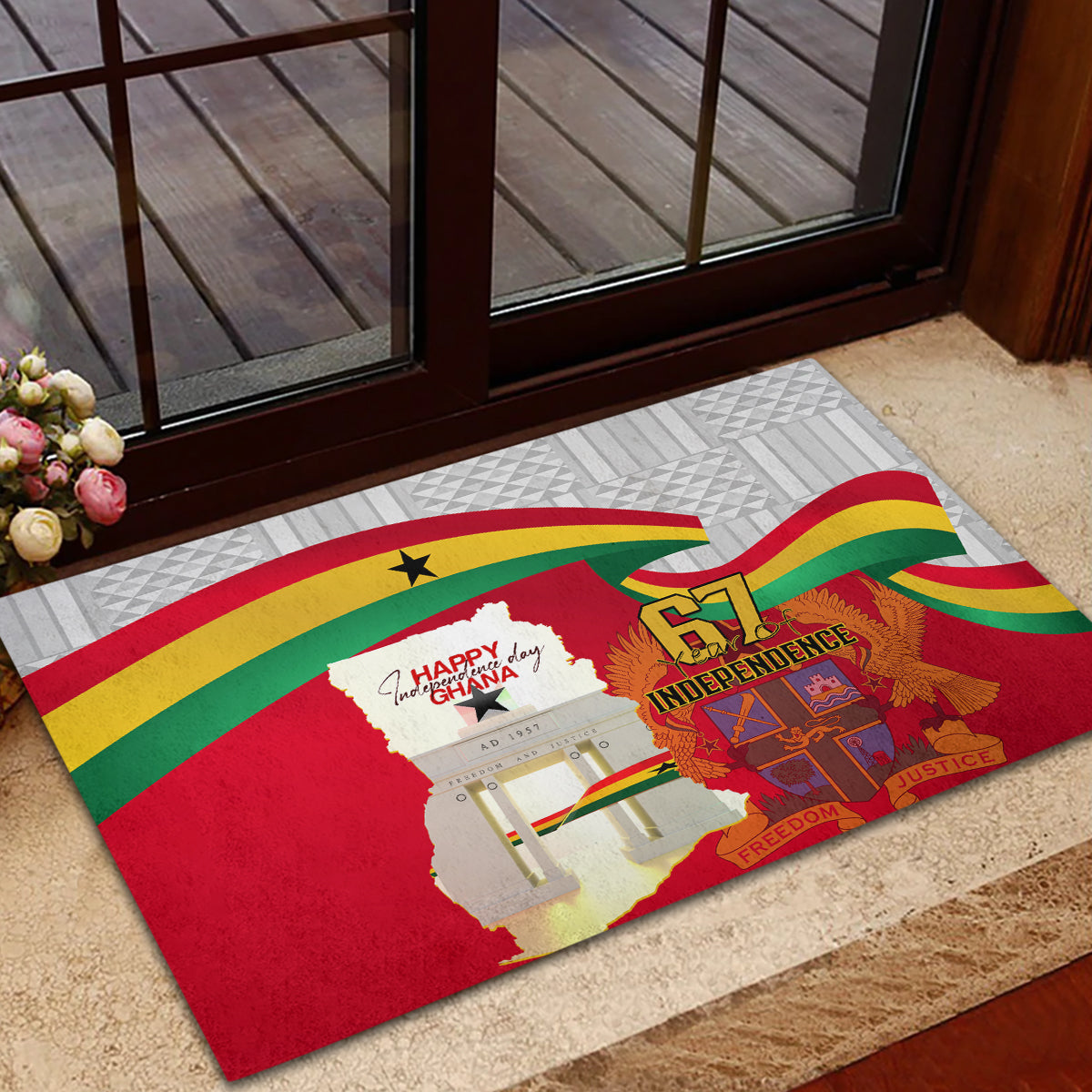 Ghana Independence Day Rubber Doormat Gana Map Happy 67 Years Anniversary - Wonder Print Shop
