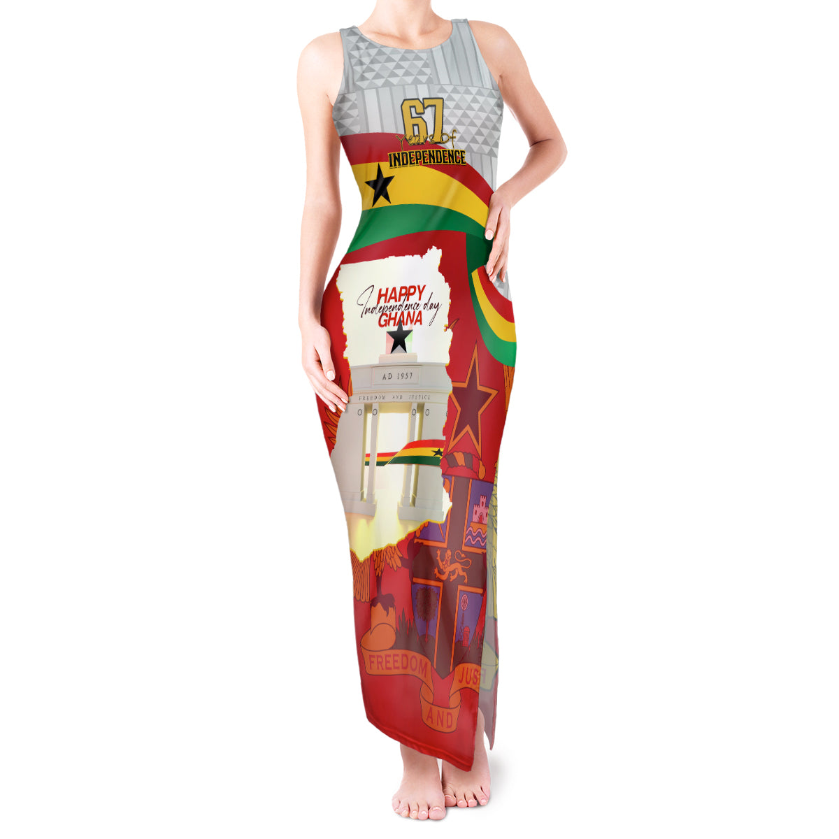 Ghana Independence Day Tank Maxi Dress Gana Map Happy 67 Years Anniversary - Wonder Print Shop