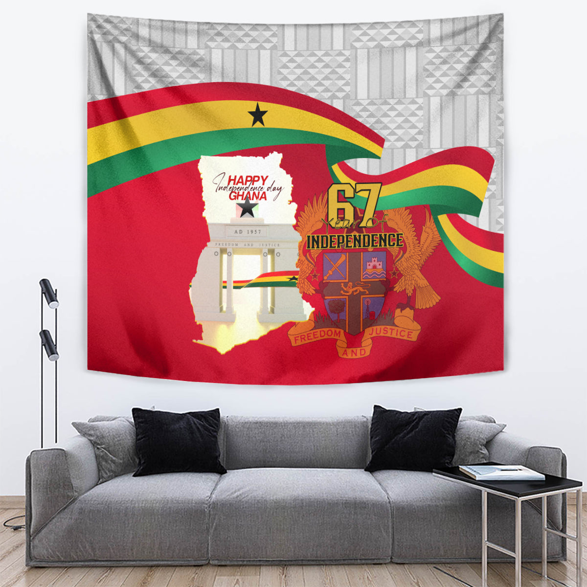 Ghana Independence Day Tapestry Gana Map Happy 67 Years Anniversary - Wonder Print Shop