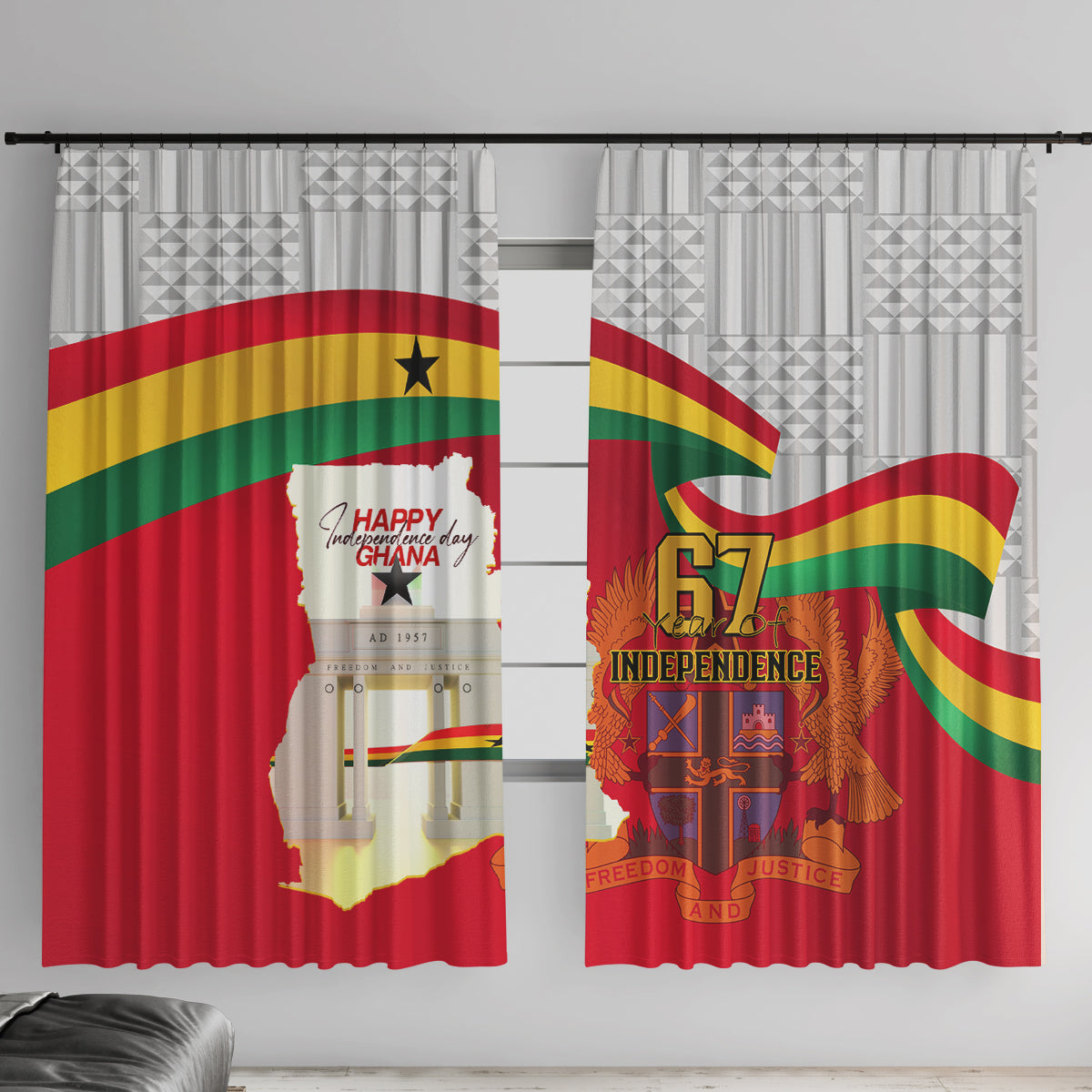 Ghana Independence Day Window Curtain Gana Map Happy 67 Years Anniversary