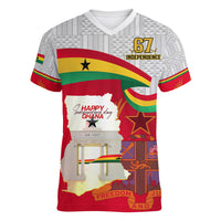 Ghana Independence Day Women V Neck T Shirt Gana Map Happy 67 Years Anniversary - Wonder Print Shop