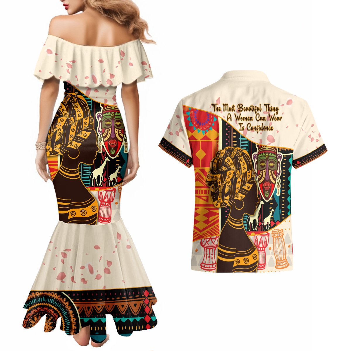 Africa International Women Day Couples Matching Mermaid Dress and Hawaiian Shirt African Pattern - Wonder Print Shop