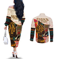 Africa International Women Day Couples Matching Off The Shoulder Long Sleeve Dress and Long Sleeve Button Shirt African Pattern