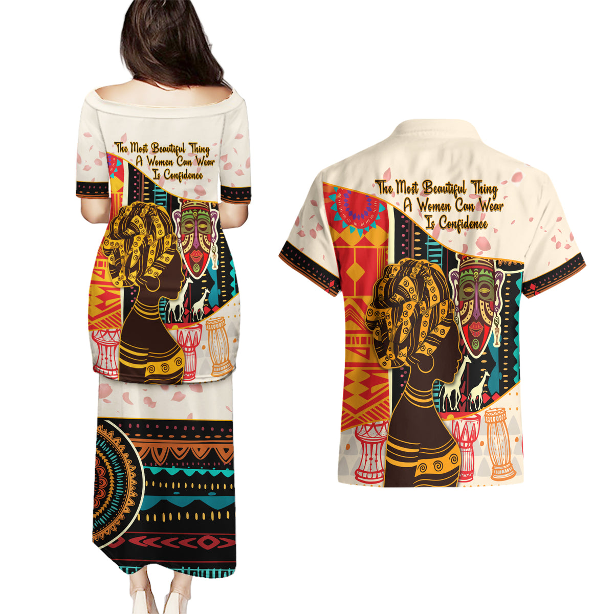 Africa International Women Day Couples Matching Puletasi and Hawaiian Shirt African Pattern - Wonder Print Shop