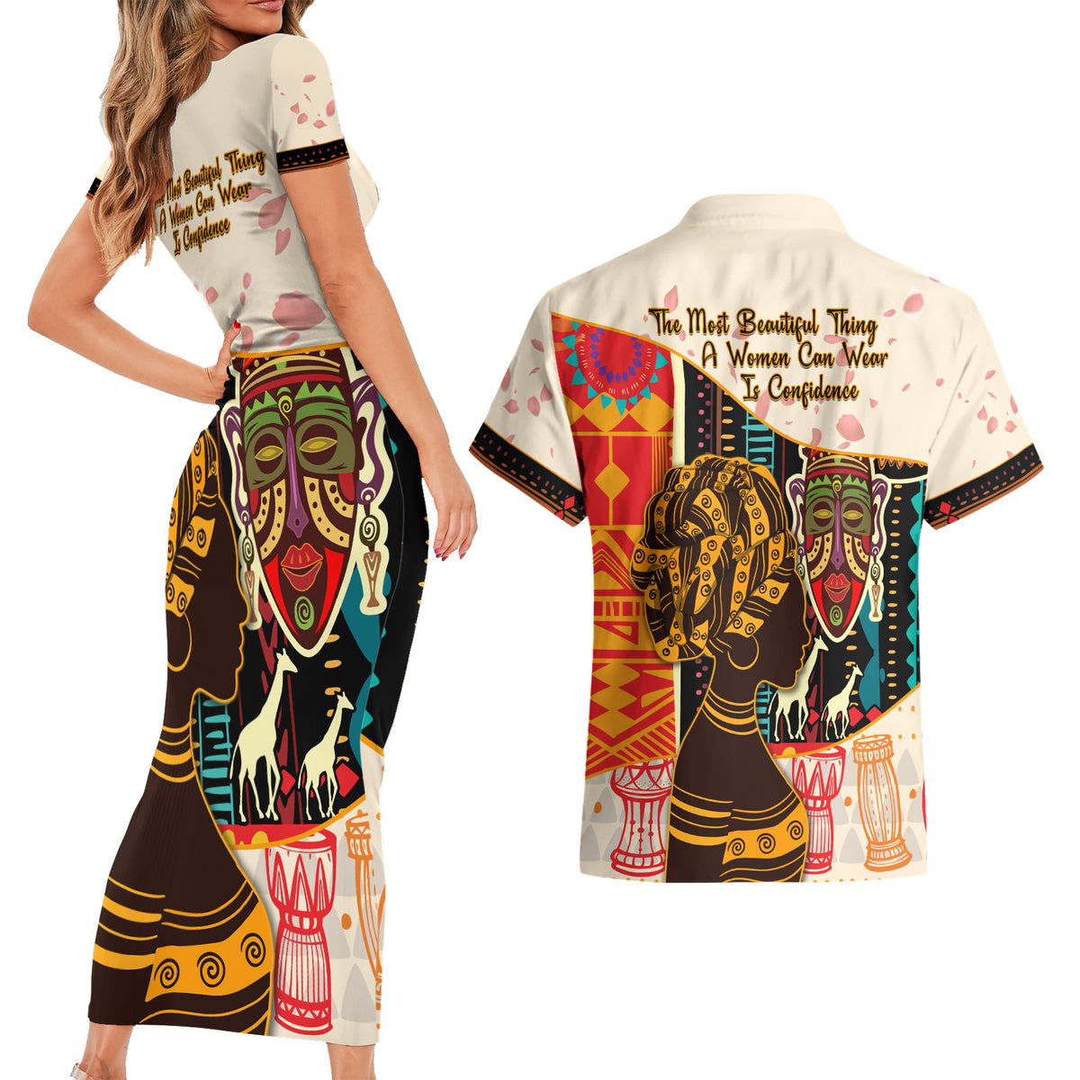 Africa International Women Day Couples Matching Short Sleeve Bodycon Dress and Hawaiian Shirt African Pattern - Wonder Print Shop