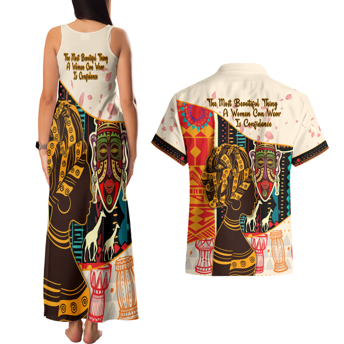 Africa International Women Day Couples Matching Tank Maxi Dress and Hawaiian Shirt African Pattern - Wonder Print Shop