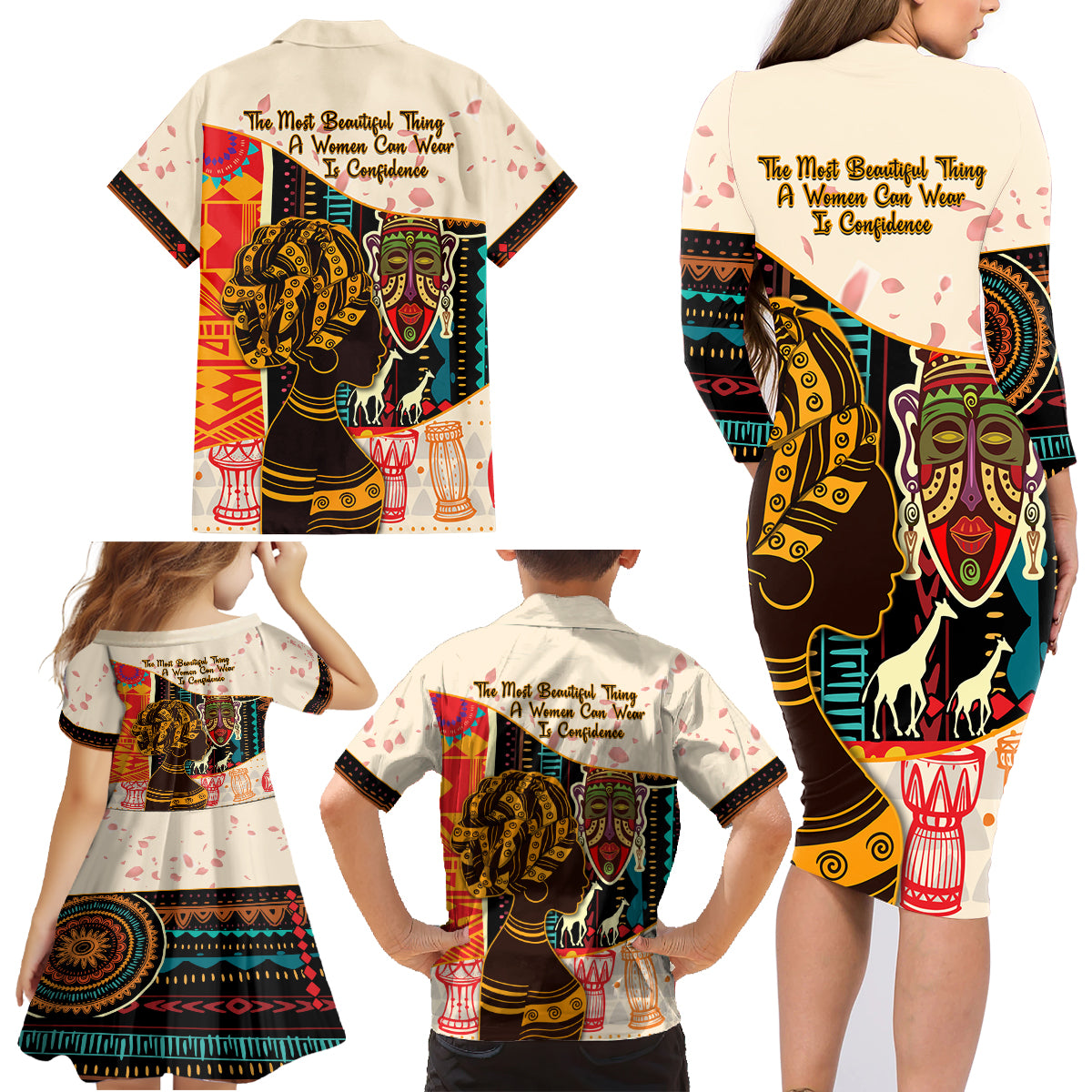 Africa International Women Day Family Matching Long Sleeve Bodycon Dress and Hawaiian Shirt African Pattern - Wonder Print Shop