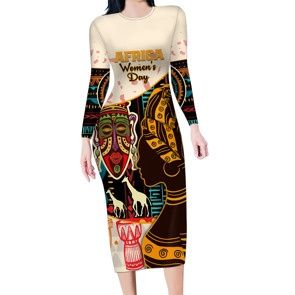 Africa International Women Day Family Matching Long Sleeve Bodycon Dress and Hawaiian Shirt African Pattern - Wonder Print Shop
