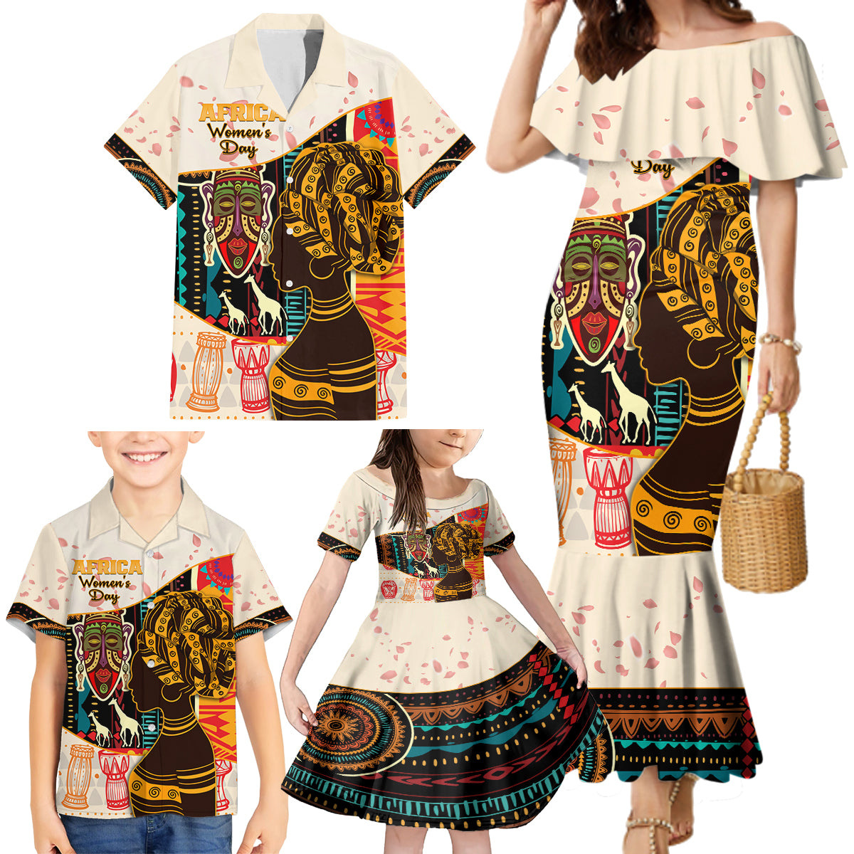 Africa International Women Day Family Matching Mermaid Dress and Hawaiian Shirt African Pattern - Wonder Print Shop