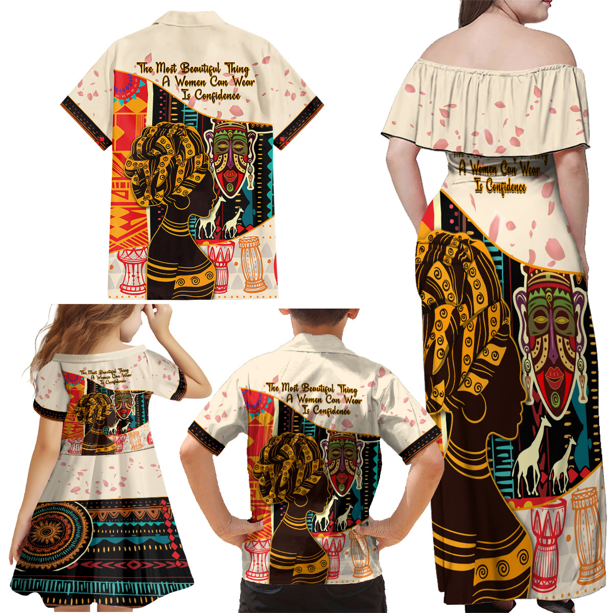 Africa International Women Day Family Matching Off Shoulder Maxi Dress and Hawaiian Shirt African Pattern - Wonder Print Shop