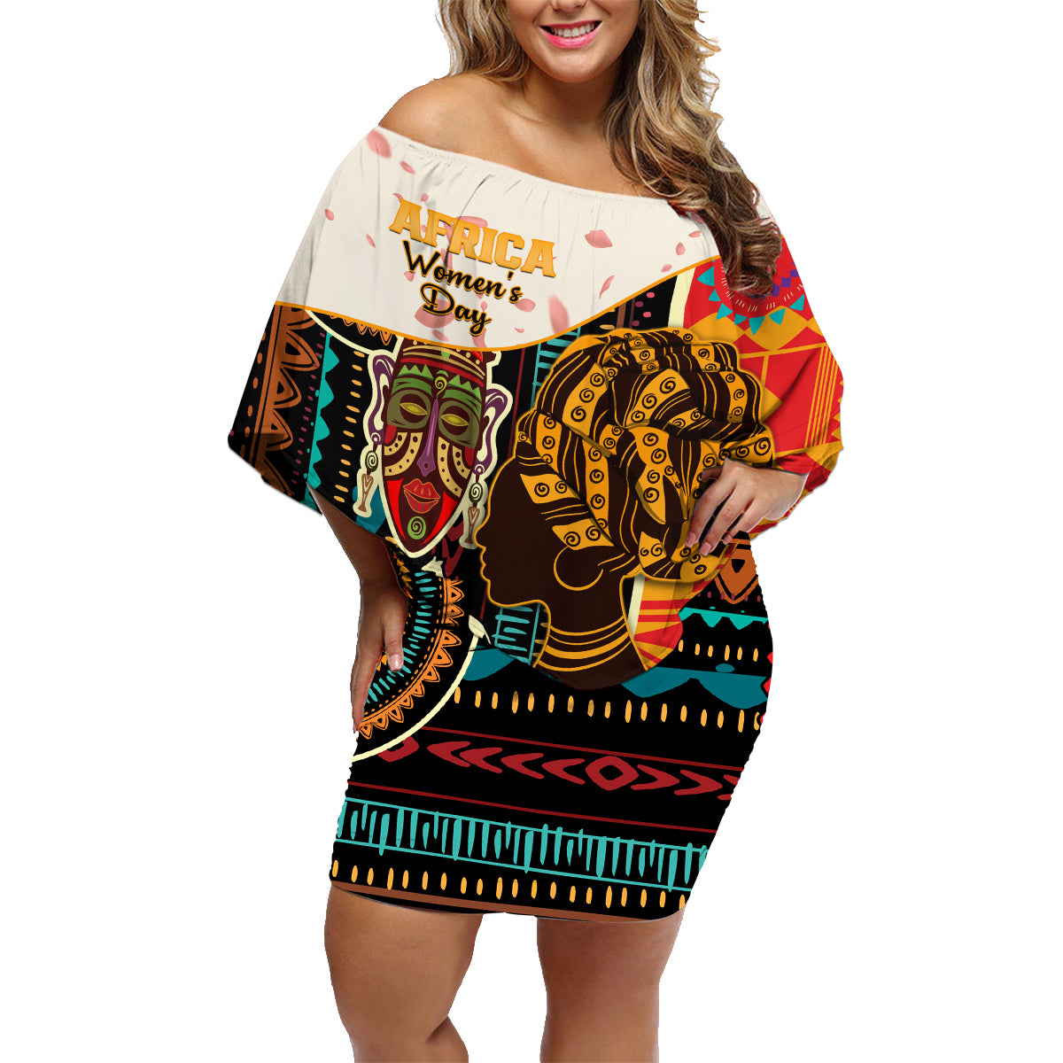 Africa International Women Day Family Matching Off Shoulder Short Dress and Hawaiian Shirt African Pattern - Wonder Print Shop