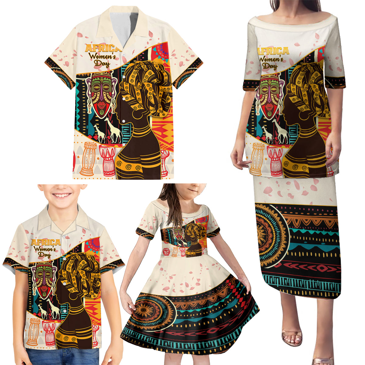 Africa International Women Day Family Matching Puletasi and Hawaiian Shirt African Pattern - Wonder Print Shop
