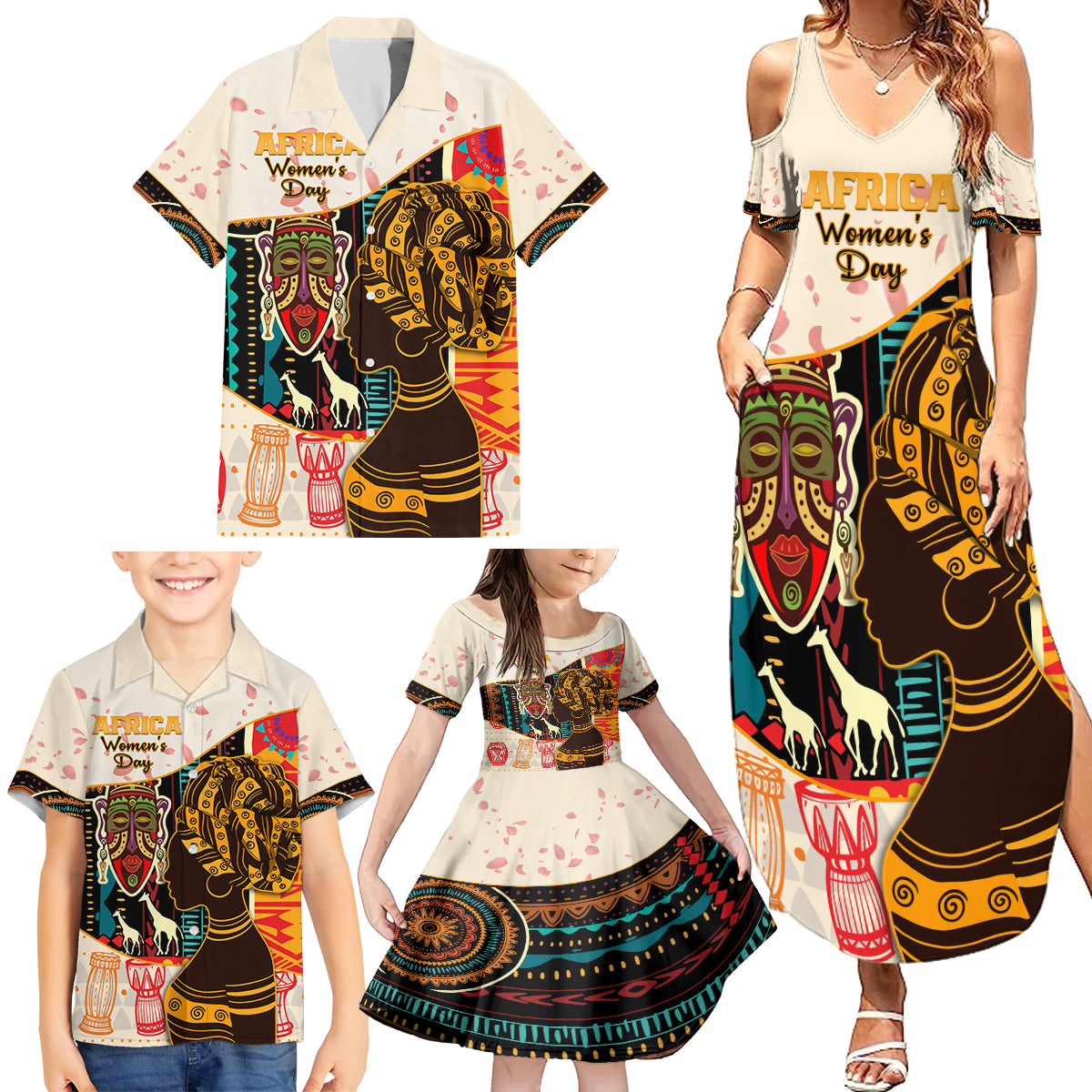 Africa International Women Day Family Matching Summer Maxi Dress and Hawaiian Shirt African Pattern - Wonder Print Shop