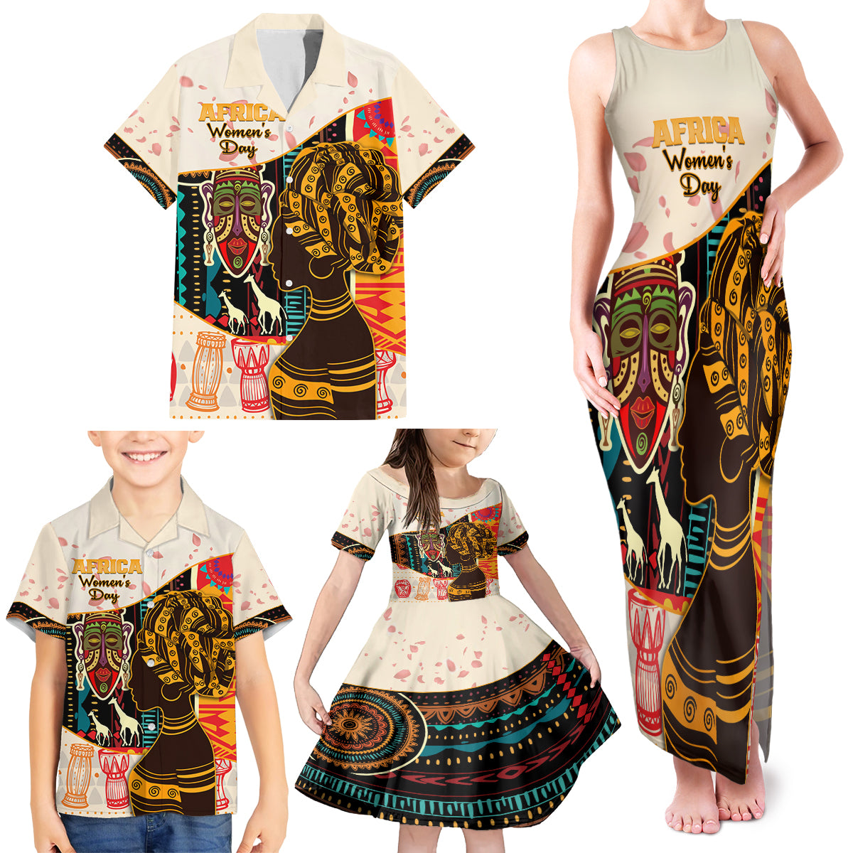 Africa International Women Day Family Matching Tank Maxi Dress and Hawaiian Shirt African Pattern - Wonder Print Shop