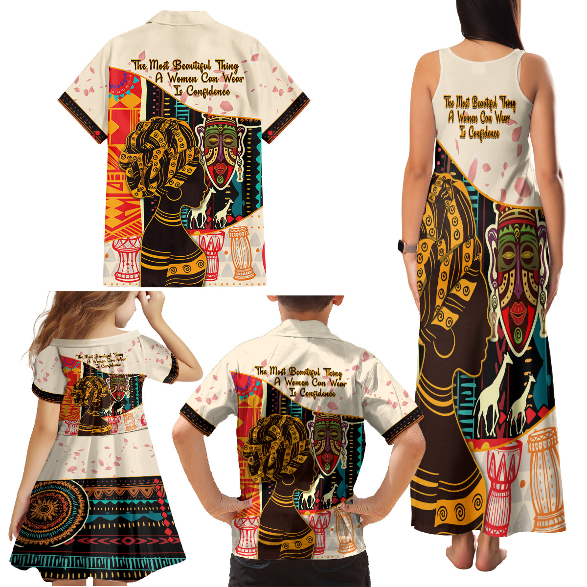 Africa International Women Day Family Matching Tank Maxi Dress and Hawaiian Shirt African Pattern - Wonder Print Shop