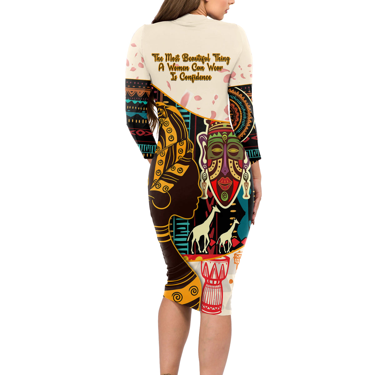 Africa International Women Day Long Sleeve Bodycon Dress African Pattern - Wonder Print Shop