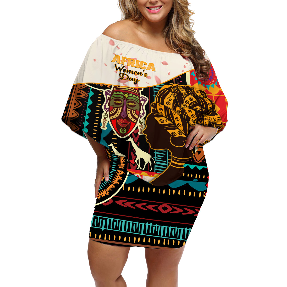 Africa International Women Day Off Shoulder Short Dress African Pattern - Wonder Print Shop