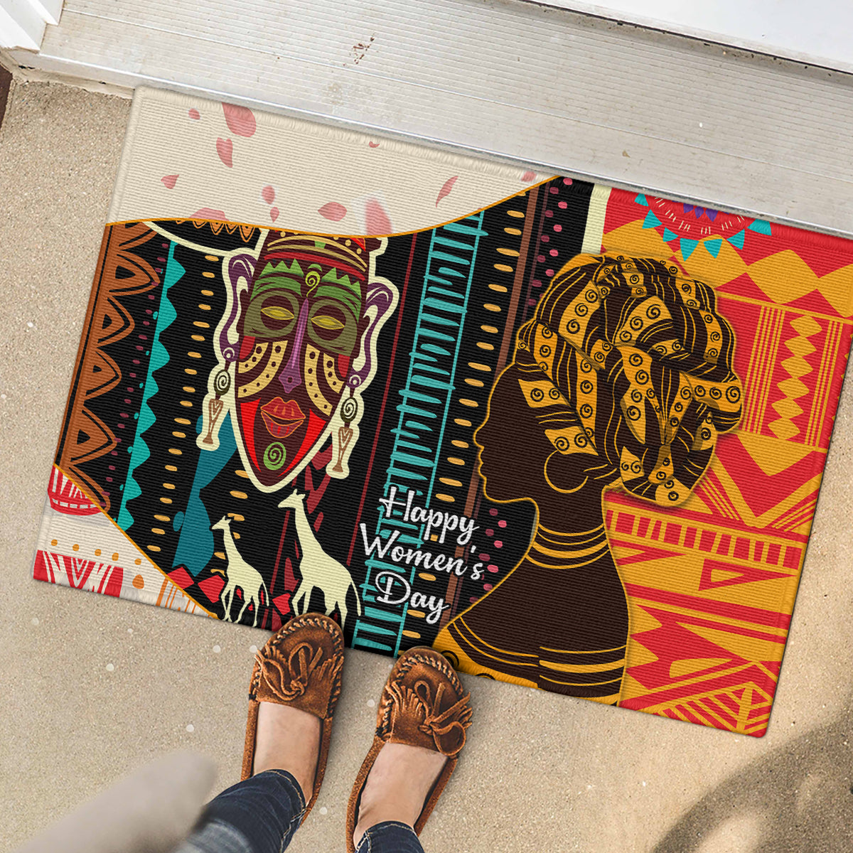 Africa International Women Day Rubber Doormat African Pattern - Wonder Print Shop
