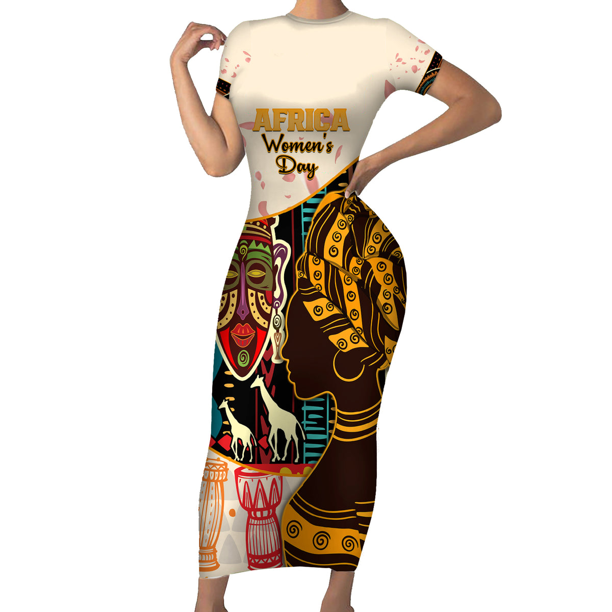 Africa International Women Day Short Sleeve Bodycon Dress African Pattern - Wonder Print Shop