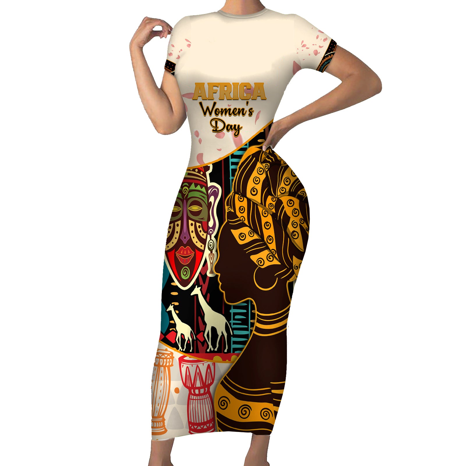 Africa International Women Day Short Sleeve Bodycon Dress African Pattern - Wonder Print Shop
