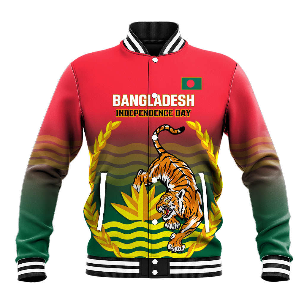 Bangladesh Independence Day Baseball Jacket Royal Bengal Tiger With Coat Of Arms - Wonder Print Shop