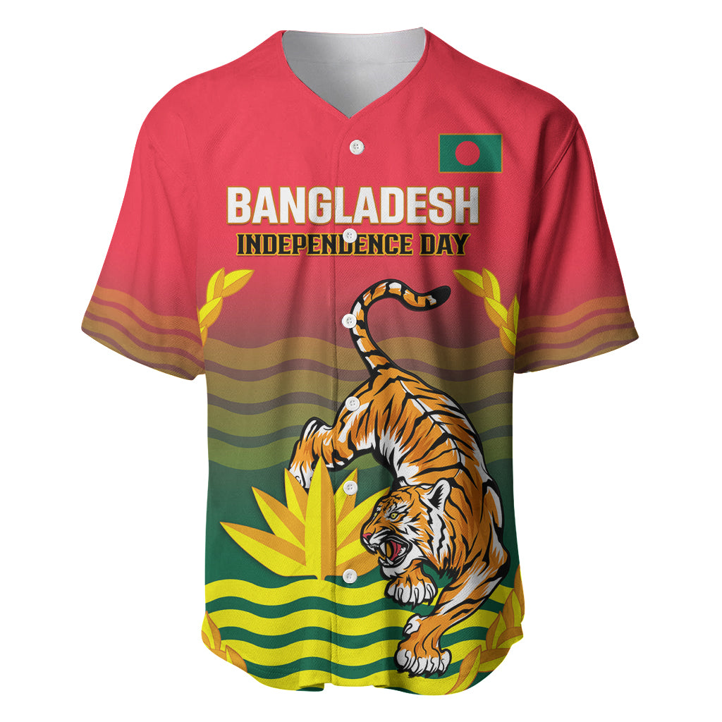 Bangladesh Independence Day Baseball Jersey Royal Bengal Tiger With Coat Of Arms - Wonder Print Shop