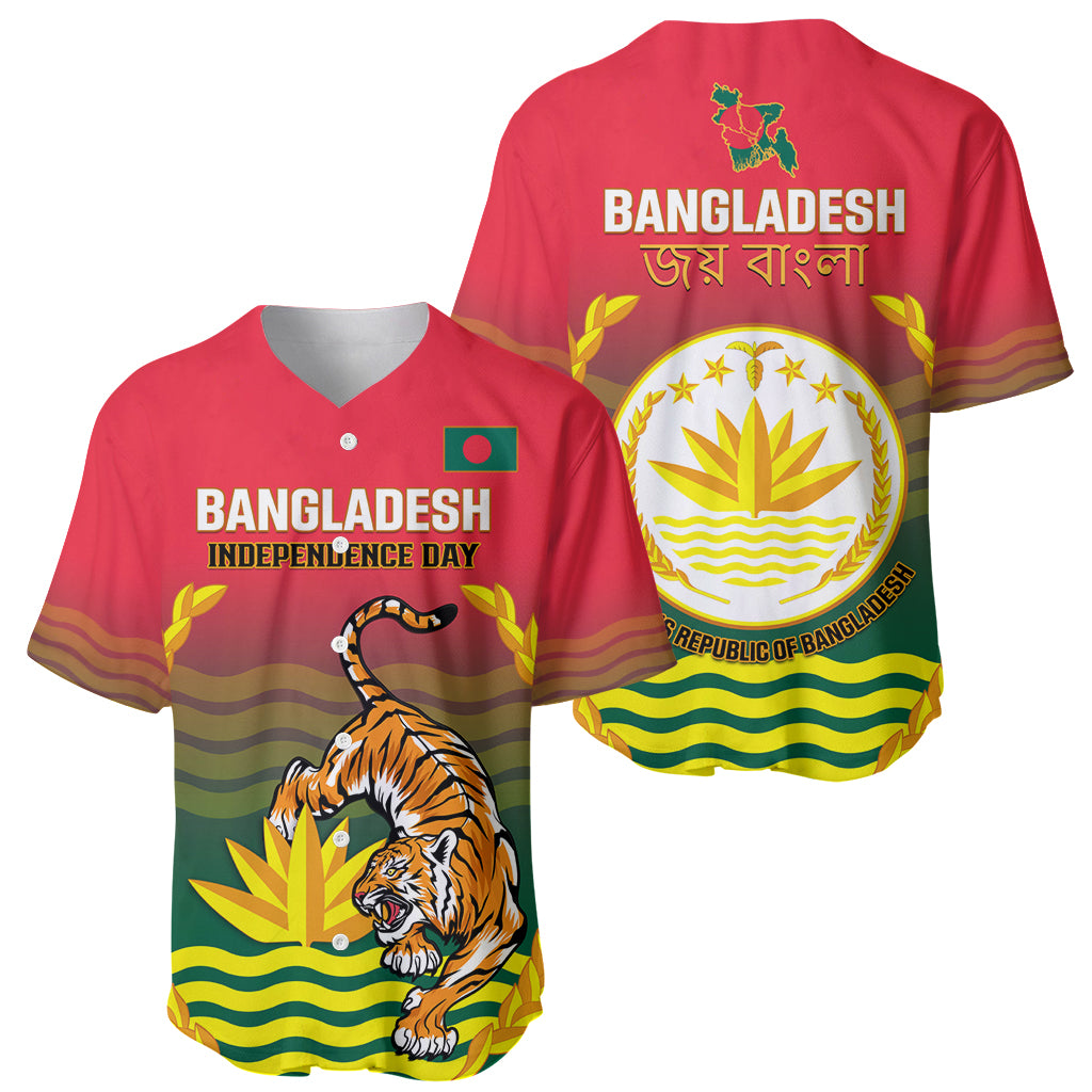 Bangladesh Independence Day Baseball Jersey Royal Bengal Tiger With Coat Of Arms - Wonder Print Shop