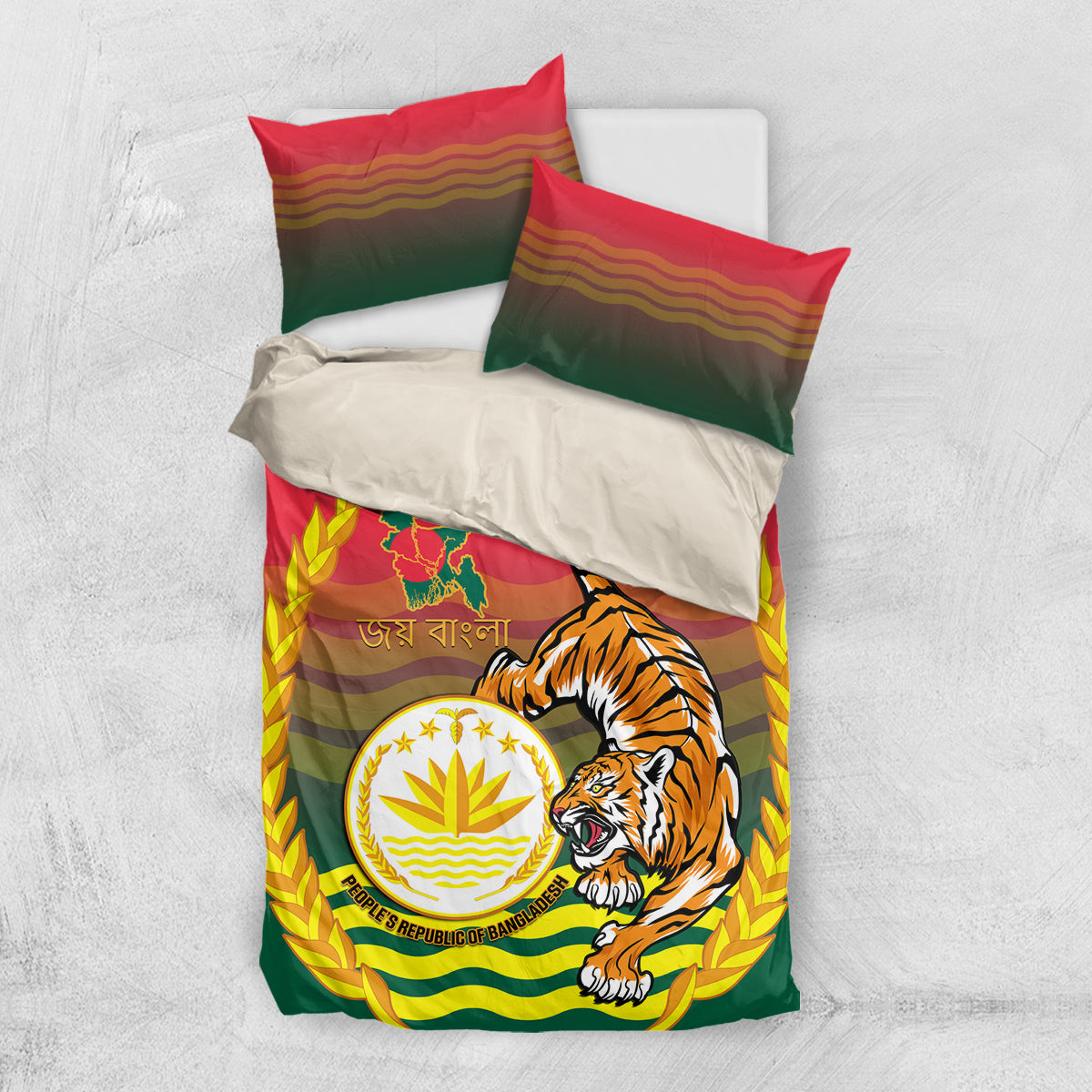Bangladesh Independence Day Bedding Set Royal Bengal Tiger With Coat Of Arms - Wonder Print Shop