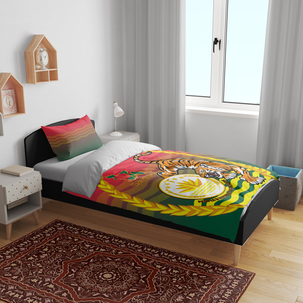 Bangladesh Independence Day Bedding Set Royal Bengal Tiger With Coat Of Arms - Wonder Print Shop