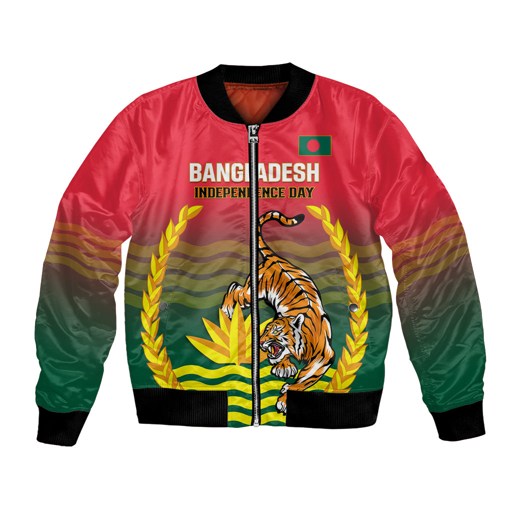 Bangladesh Independence Day Bomber Jacket Royal Bengal Tiger With Coat Of Arms - Wonder Print Shop