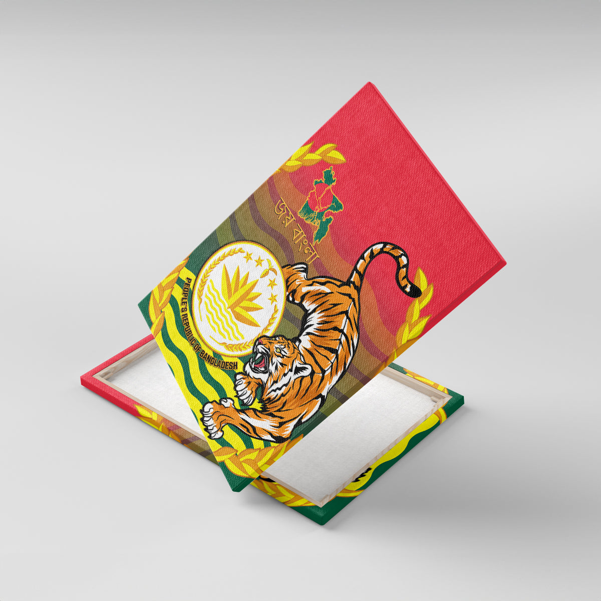 Bangladesh Independence Day Canvas Wall Art Royal Bengal Tiger With Coat Of Arms - Wonder Print Shop