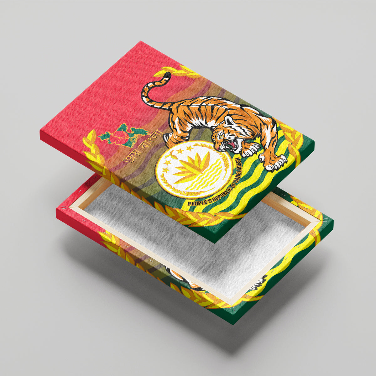 Bangladesh Independence Day Canvas Wall Art Royal Bengal Tiger With Coat Of Arms - Wonder Print Shop