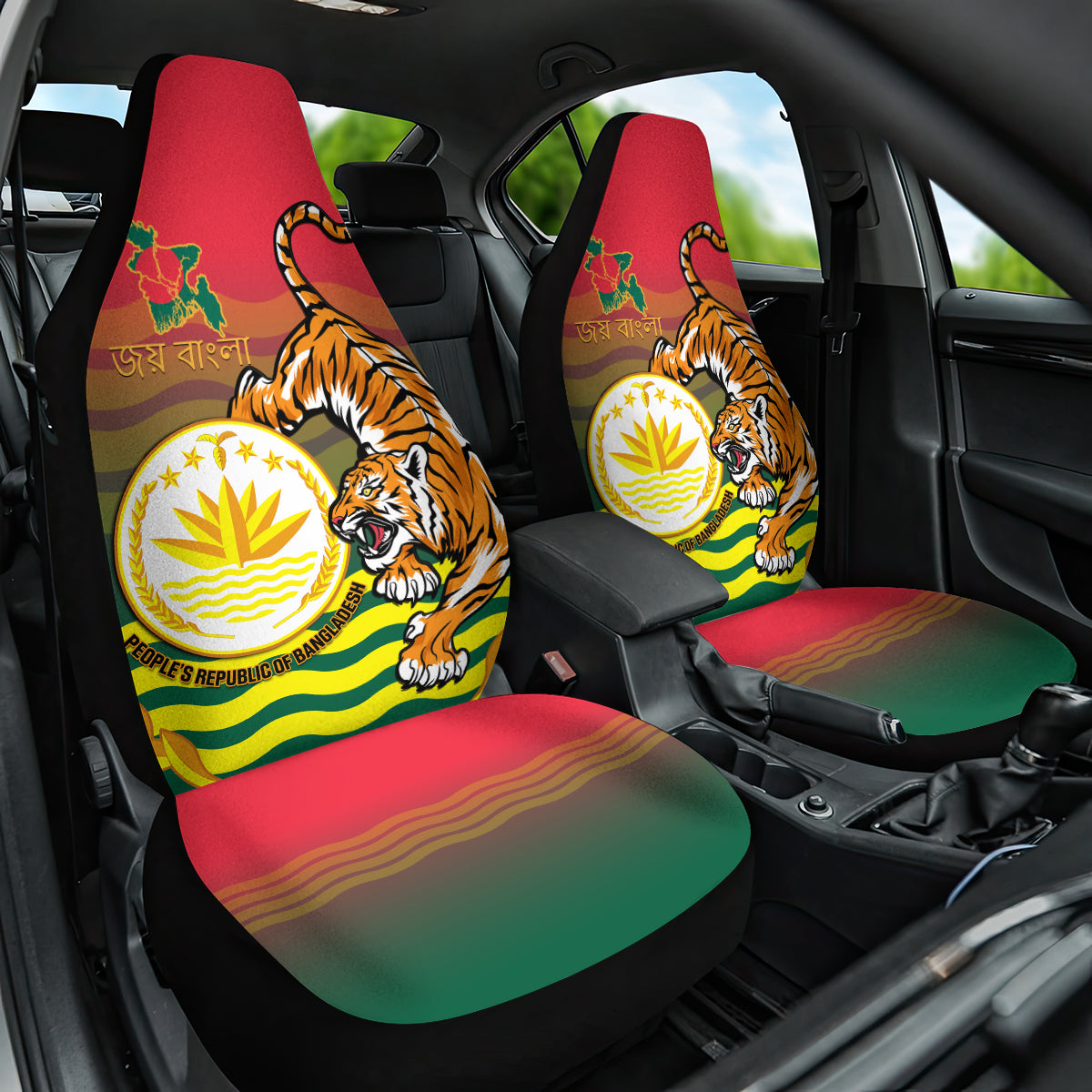 Bangladesh Independence Day Car Seat Cover Royal Bengal Tiger With Coat Of Arms