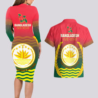 Bangladesh Independence Day Couples Matching Long Sleeve Bodycon Dress and Hawaiian Shirt Royal Bengal Tiger With Coat Of Arms - Wonder Print Shop