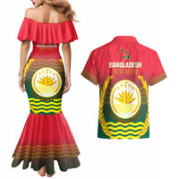 Bangladesh Independence Day Couples Matching Mermaid Dress and Hawaiian Shirt Royal Bengal Tiger With Coat Of Arms - Wonder Print Shop