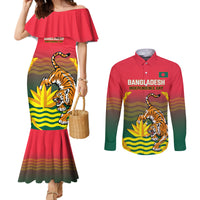 Bangladesh Independence Day Couples Matching Mermaid Dress and Long Sleeve Button Shirt Royal Bengal Tiger With Coat Of Arms