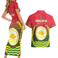 Bangladesh Independence Day Couples Matching Short Sleeve Bodycon Dress and Hawaiian Shirt Royal Bengal Tiger With Coat Of Arms - Wonder Print Shop