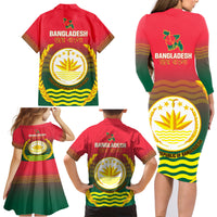 Bangladesh Independence Day Family Matching Long Sleeve Bodycon Dress and Hawaiian Shirt Royal Bengal Tiger With Coat Of Arms - Wonder Print Shop