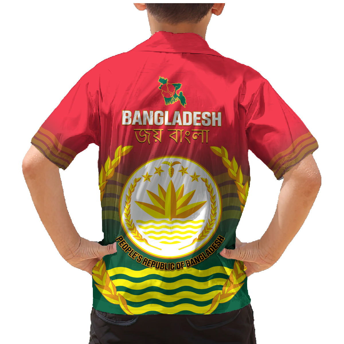 Bangladesh Independence Day Family Matching Mermaid Dress and Hawaiian Shirt Royal Bengal Tiger With Coat Of Arms - Wonder Print Shop