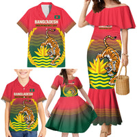 Bangladesh Independence Day Family Matching Mermaid Dress and Hawaiian Shirt Royal Bengal Tiger With Coat Of Arms - Wonder Print Shop