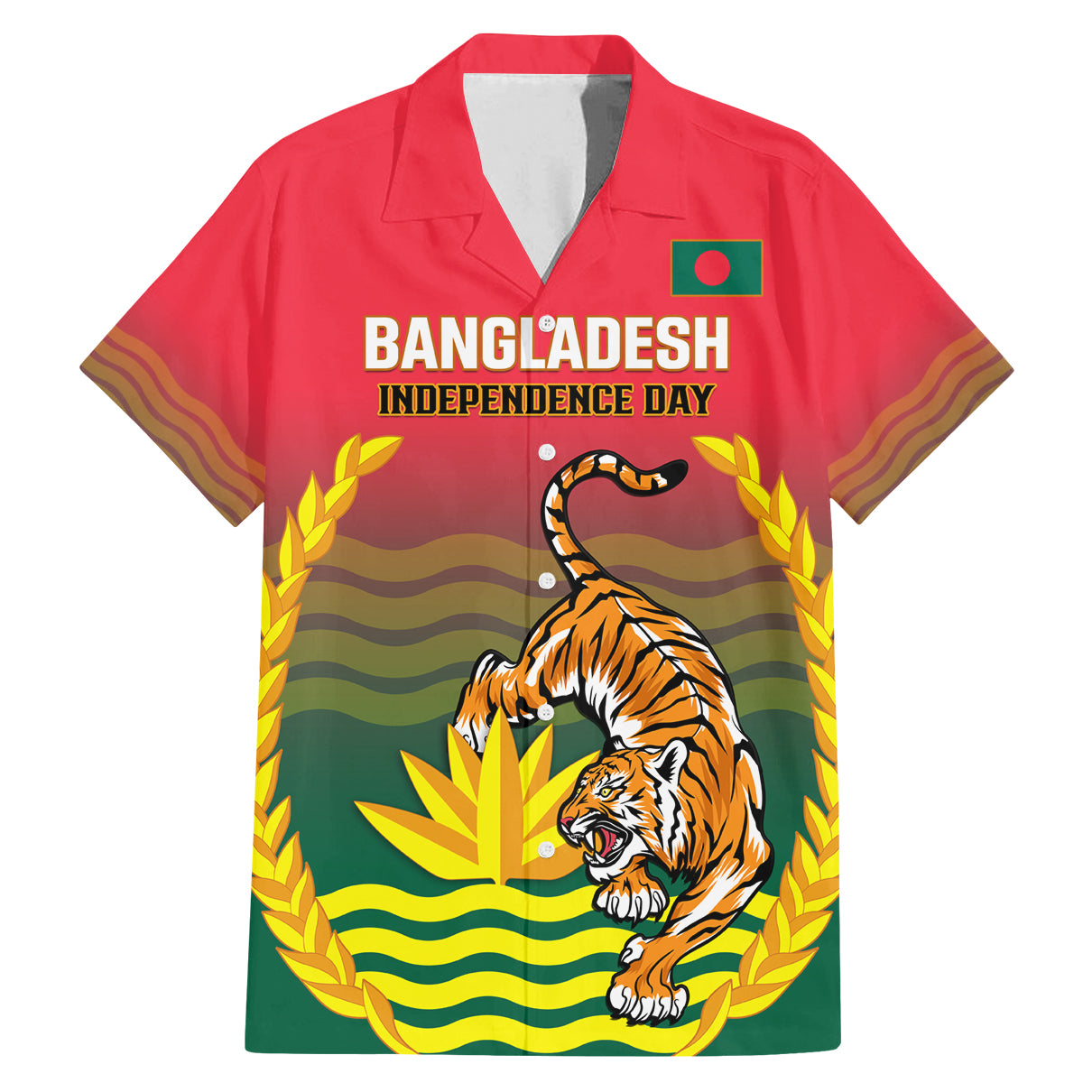 Bangladesh Independence Day Family Matching Mermaid Dress and Hawaiian Shirt Royal Bengal Tiger With Coat Of Arms - Wonder Print Shop