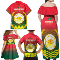 Bangladesh Independence Day Family Matching Off Shoulder Maxi Dress and Hawaiian Shirt Royal Bengal Tiger With Coat Of Arms - Wonder Print Shop