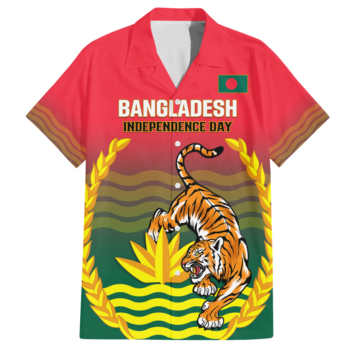 Bangladesh Independence Day Family Matching Off Shoulder Maxi Dress and Hawaiian Shirt Royal Bengal Tiger With Coat Of Arms - Wonder Print Shop